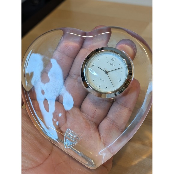 Orrefors Sweden Crystal Heart Table Clock Quartz‎ Desk Decor Valentine's Day E2 - Picture 5 of 6
